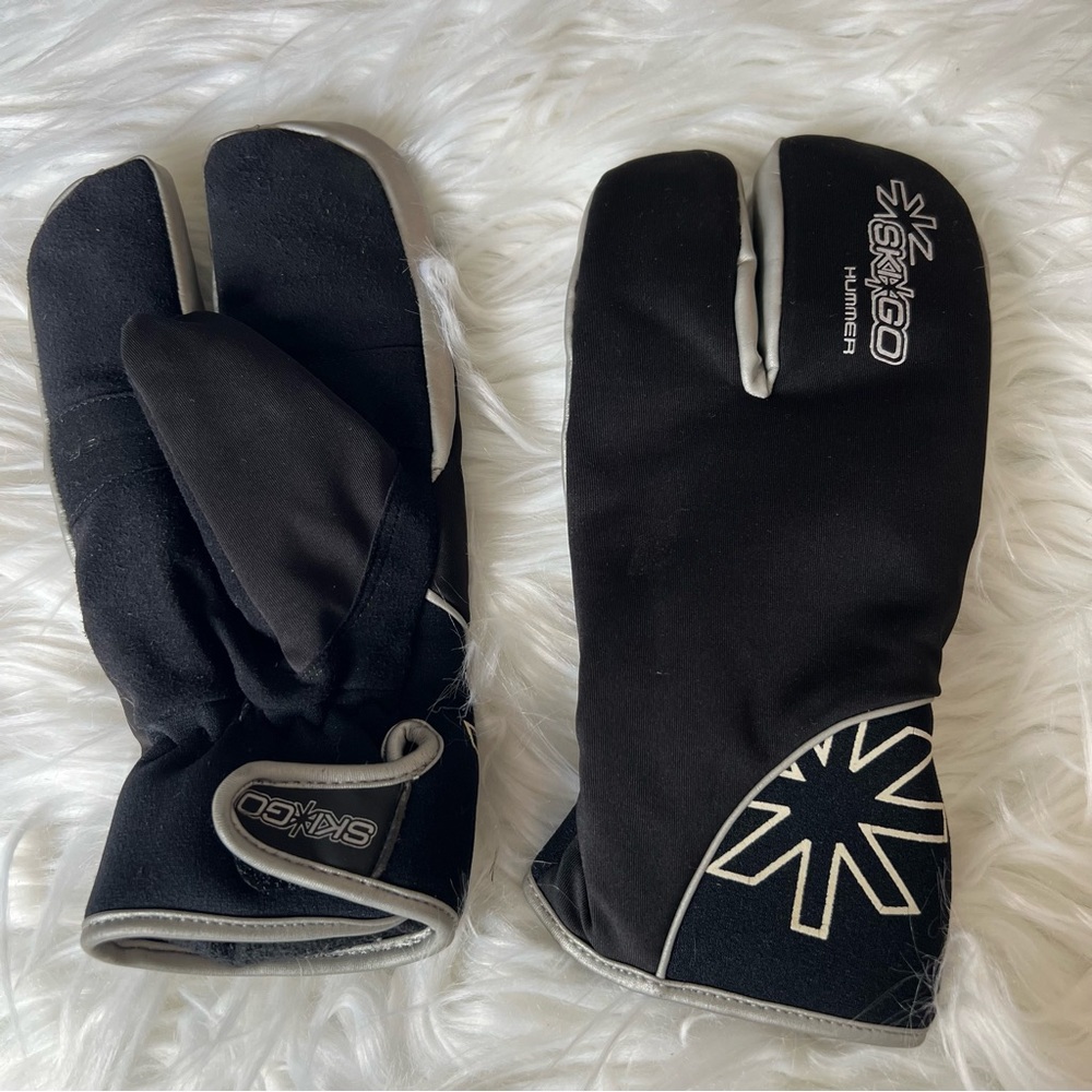 Hestra Black and Gray Three-Finger Ski Mittens